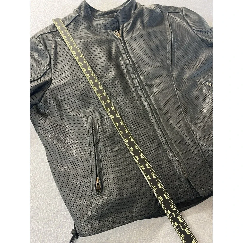 KERR MOTORCYCLE JACKET Biker MENS BLACK LEATHER SZ 52 Breathable Zip USA Lace Up
